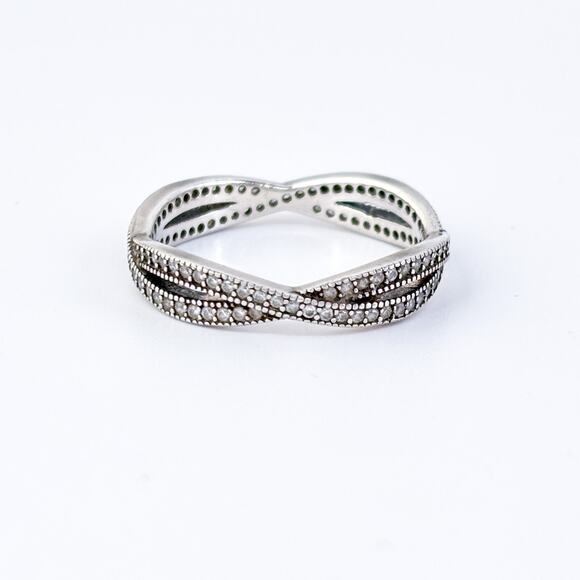 Vintage Sterling Silver 925 Cubic Zirconia Crossover Band Ring Size 9 - Picture 2 of 8